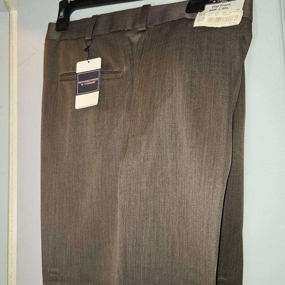Roundtree & Yorke Gray Dress Pants Flat Front Size 34x32